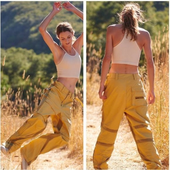 Free People Pants - New Free People Movement Yellow Green Love You Back Cargo Pants - Size Large